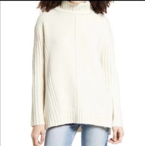 Nordstrom All in Favor Turtleneck Metallic Knit Ribbed Stretch Sweater Off White